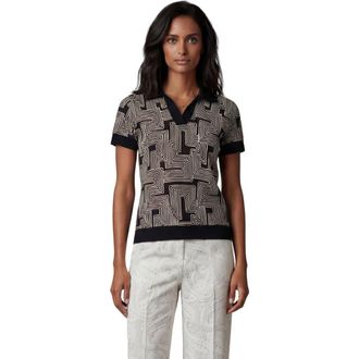 Lords of Harlech Inter Twine Womens Merino Silk Cashmere Polo in Inter Twine Black at Nordstrom, Size Xx-Large
