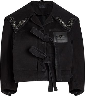 Simone Rocha Simone Rocha Crystal-embellished Cropped Denim Jacket - Black - 10 (UK10 / S)