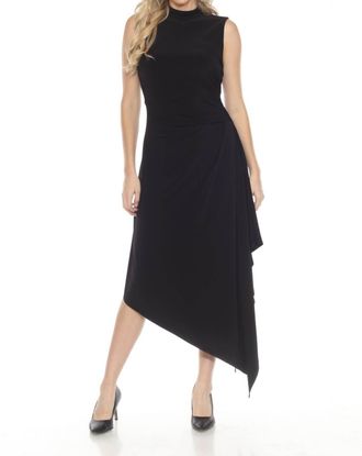 Joseph Ribkoff Womens Turtleneck Ruched Asymmetric Midi Dress In Black