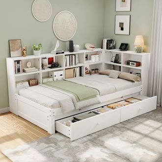 Merax White 3ft Single Daybed with Trundle Bed & Charging Station