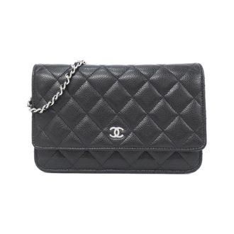 Chanel Black Grained Calfskin Chain/Shoulder Wallet (Pre-Owned)
