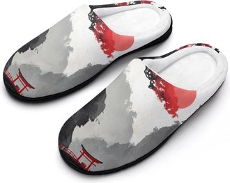 Generic Japanese Landscape Architecture Mens Warm Slippers Non-Slip Sole Winter Rubber Cotton Shoes for Bedroom