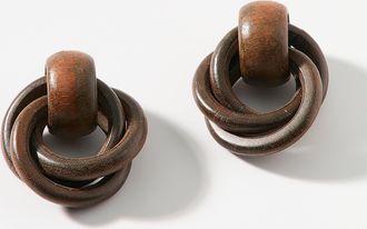 Simons Womens Faux-wood interlaced Hoop Earrings