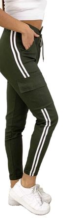 Generic Womens Cargo Pocket Detail Casual Stretch Fit Combat Trousers Pants (UK, Alpha, L, XL, Regular, Regular, Khaki/White Side Stripe)
