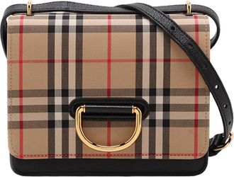 Burberry Pre-owned Burberry Small Goatskin Trimmed House Check Canvas D Ring Crossbody Ladies Q60GLWDD2FBIXM9S