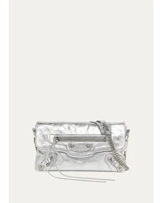 Balenciaga Le City Metallic Arena Leather Clutch Bag