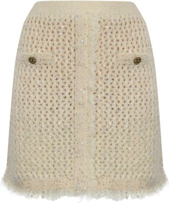 Twinset Jacquard Mesh Wollen Rok - Dames - Korte rokken - Wit - L - Wol - Rokken