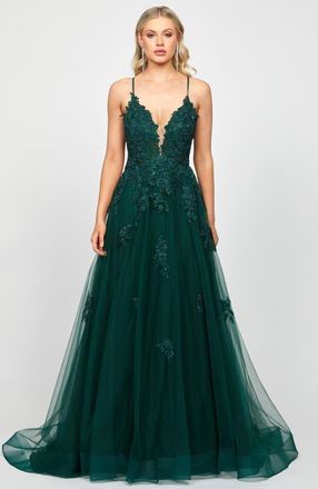 Bariano Alie Plunging Ball Gown in Dark Green at Nordstrom, Size 0