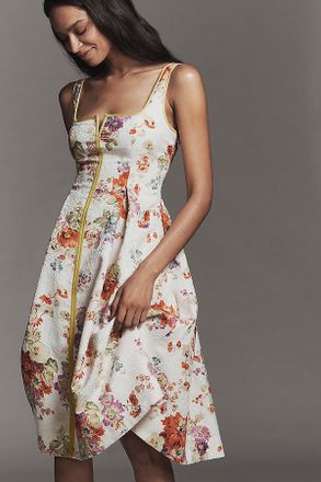 Maeve Square-Neck Piped Jacquard Midi Dress