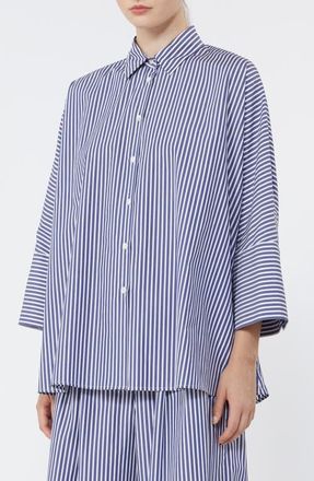 Max Mara Hudson Oversize Stripe Button-Up Shirt in Navy at Nordstrom, Size 10