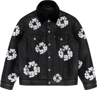 Denim Tears x Levis FW23 Leather Cotton Wreath Type Iii Jacket Black A5613-0000