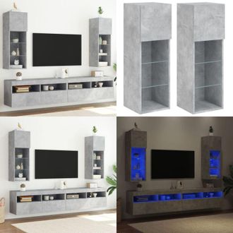 vidaXL Mobili TV con Luci LED 2pz Grigio Cemento 30,5x30x90 cm - Luci LED RGB - Design a parete