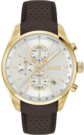BOSS Grand Prix Leather Strap Watch, 44.5mm in Silver White at Nordstrom, Size 44 Mm