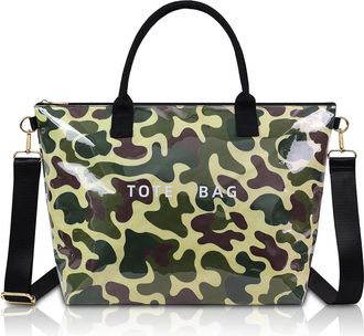 Generic Cymwer Large PVC Tote Bag Adjustable Shoulder Strap Carrying Bag (Green Camouflage) (Style 3)