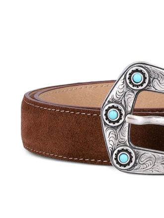 Fabrizio Mancini engraved-buckle suede belt - unisex - Leather - 85 - Brown