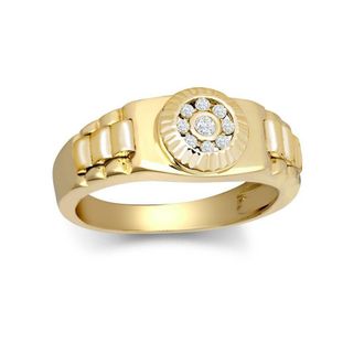 Jewelco London 9ct Gold CZ Fluted Bezel Watch Strap Cluster Baby Pinky Ring | Size: G