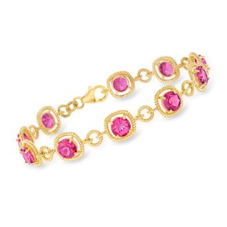 Ross-Simons Pink Topaz Bracelet in 18kt Gold Over Sterling