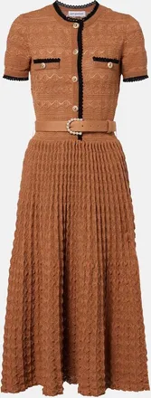 Self Portrait Belted pointelle cotton-blend midi dress