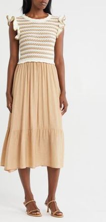 ZOE AND CLAIRE Mixed Media Midi Dress in Khaki at Nordstrom Rack, Size Large
