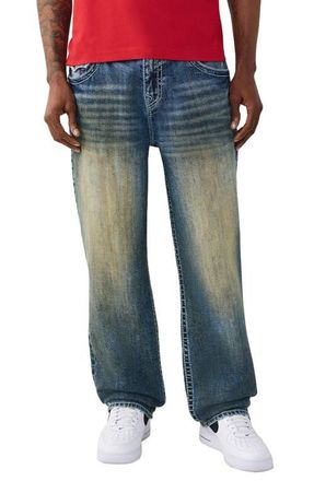 True Religion Bobby Big T Baggy Jeans in Chainlink Distress Dark Wash at Nordstrom, Size 32