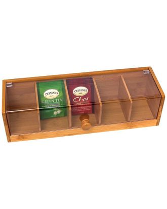 Lipper International Bamboo 5-Section Tea Box With Acrylic Cover