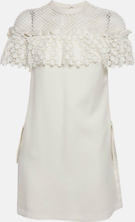 Self Portrait White Knit Lace Trimmed Mini Shift Dress