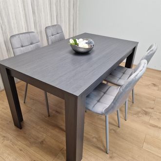 Kosy Koala Dining Table & 4 Chairs Black Dark Grey 4 Velvet Grey Chairs Wood Dining Set Furniture in Brown