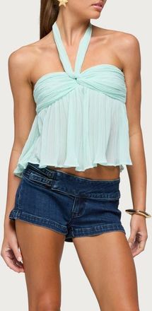 Edikted Pleated Chiffon Babydoll Halter Tank in Aqua at Nordstrom, Size X-Large