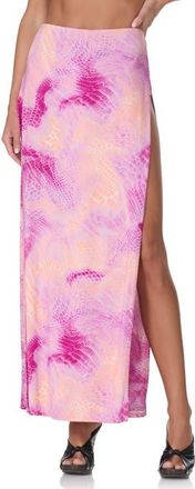 AFRM Tempest Snakeskin Print Side Slit Maxi Skirt in Lavendar Snake at Nordstrom, Size X-Small
