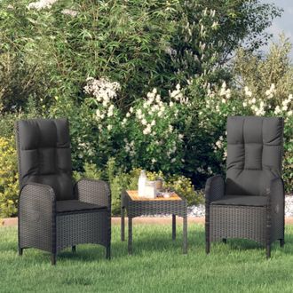 vidaXL Set De Muebles De Jard&iacute;n 3 Pzas Y Cojines Rat&aacute;n Sint&eacute;tico Negro Vidaxl