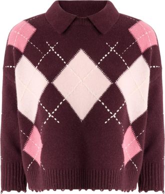 Pinko Cropped Argyle Pattern Polo Shirt