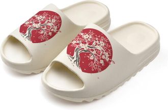 Generic Cherries Flowers Japanese Moon Slides for Women Men Soft Thick Bottom Coconut Slippers Sandals for Bathroom Beach