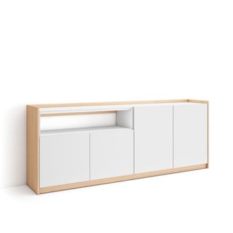 Skraut Home Skraut Home - Aparadores Para Sal&oacute;n, 207x37x80cm, 4 Puertas, Armario, Zapatero, Blanco Y Roble Soft
