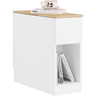 SoBuy Comodini con 3 Scomparti, Tavolino Stretto per Camera/Soggiorno Bianco e Legno 25x65x60cm Sobuy FBT162-WN