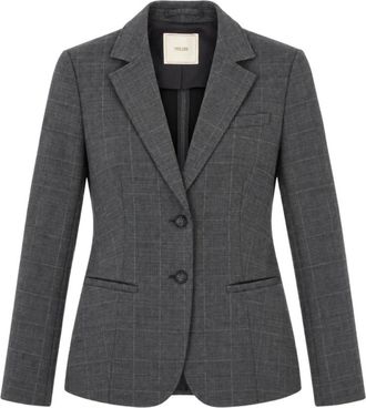 Yes-Zee Enkelrijig Geruit Colbert - Dames - Blazers - Grijs - M - Leer - Jassen