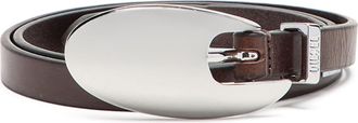 Diesel 1.5cm slim leather belt with sculptural buckle - Belts - Woman - Brown