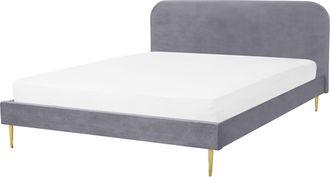 Beliani Beliani - Cama Con Somier De Terciopelo Gris Dorado 160 X 200 Cm Patas De Metal Flayat