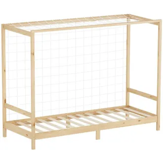 ML Design Ml-design - Cama Infantil Con Porter&iacute;a De F&uacute;tbol 90 X 200 Cm De Madera De Pino Color Natural, Cuna Individual Para Ni&ntilde;o Con Somier De L&aacute;minas Y Red, L