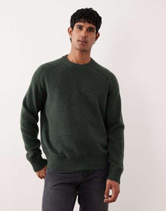 Selected Maglione squadrato verde in misto lana dalpaca