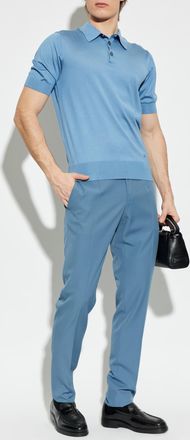 Dolce & Gabbana Silk Polo Shirt With Embroidered Logo, Mens, Blue