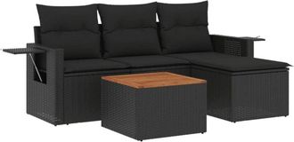 vidaXL Vidaxl - Set De Muebles De Jard&iacute;n 5 Pzas Y Cojines Rat&aacute;n Sint&eacute;tico Negro