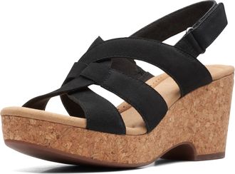 Clarks Womens Giselle Beach Sandals, Black Nubuck, 11 Wide