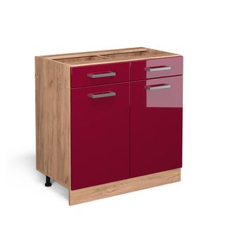 Vicco Mueble Bajo De Cocina R-line, Rojo Burdeos Alto Brillo, 80 Cm Sin Encimera
