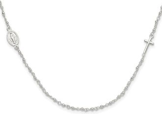 Diamond2Deal Sterling Silver Medal Cross Rosary Necklace 16.5