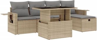 vidaXL Vidaxl - Juego De Sof&aacute;s Jard&iacute;n Con Cojines 6 Pzas Rat&aacute;n Sint&eacute;tico Beige