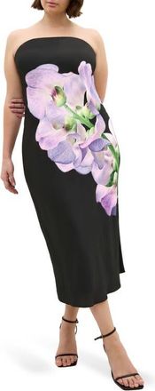 City Chic Amari Floral Strapless Maxi Dress in Lilac Orchid at Nordstrom, Size Xxxs