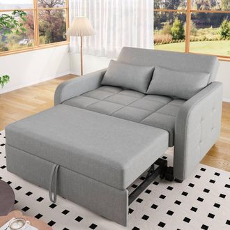Merax Convertible Fabric Sofa Bed with 3-Position Backrest & 2 Pillows in Grey