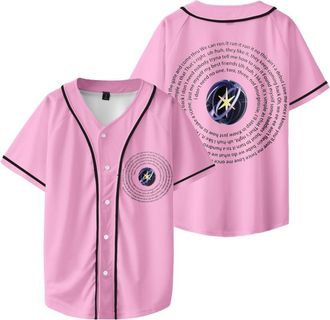 Generic KATSEYE 2025 Beautiful Chaos Tour Merch T-Shirt - Unisex Short Sleeve Baseball Jacket Style Fan Support Concert Apparel Top (Pink,XL)