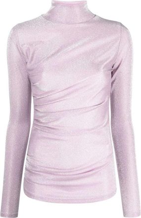 Msgm Glittery Gathered High-Neck T-Shirt