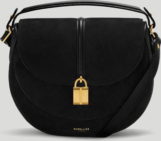 DeMellier The Siena Saddle in Black Suede Leather Crossbody bag